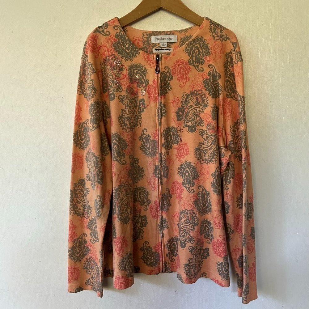 Breckenridge Jacket Womens Large Orange Sequins Art to Wear Front Zip Maximalist